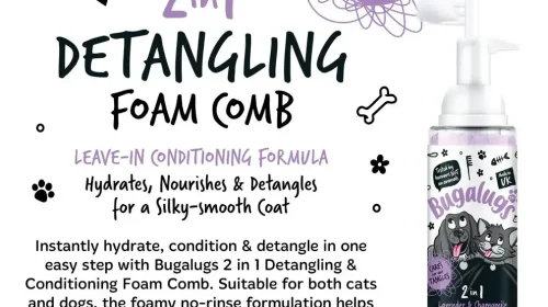 BugaLugs 2 in 1 Lavender & Chamomile Detangling Foam Comb for Dogs & Cats Успокояваща Пяна за Разресване 2в1 с Гребен 150ml - 3