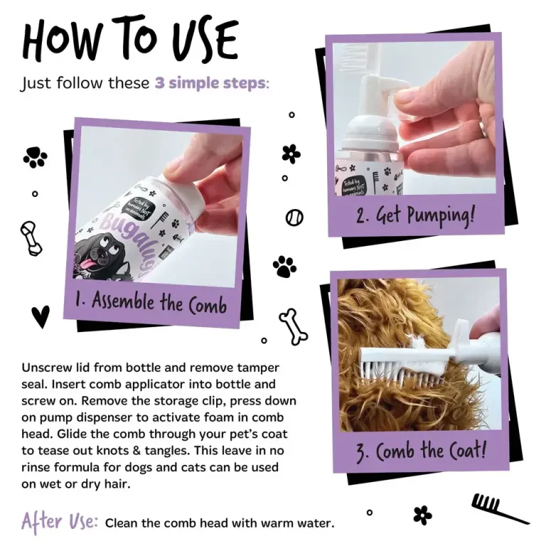 BugaLugs 2 in 1 Lavender & Chamomile Detangling Foam Comb for Dogs & Cats Успокояваща Пяна за Разресване 2в1 с Гребен 150ml - 2