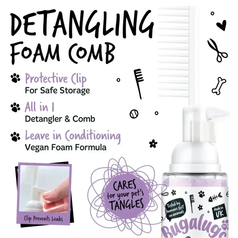 BugaLugs 2 in 1 Lavender & Chamomile Detangling Foam Comb for Dogs & Cats Успокояваща Пяна за Разресване 2в1 с Гребен 150ml - 0