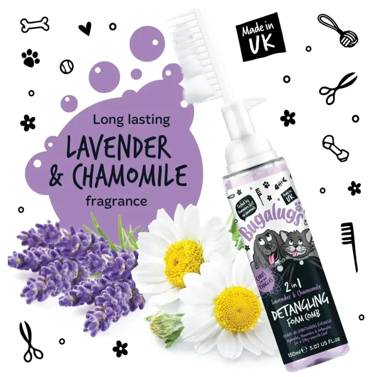 BugaLugs 2 in 1 Lavender & Chamomile Detangling Foam Comb for Dogs & Cats Успокояваща Пяна за Разресване 2в1 с Гребен 150ml - 5