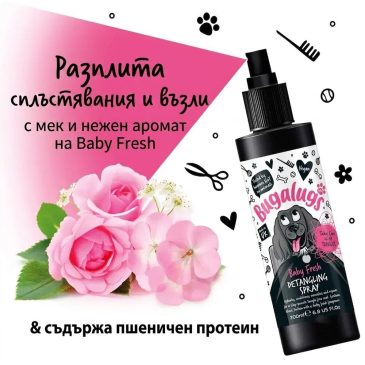 BugaLugs Baby Fresh Detangling Spray for Dogs Спрей за Разресване с Аромат на Бебешка Пудра 200ml