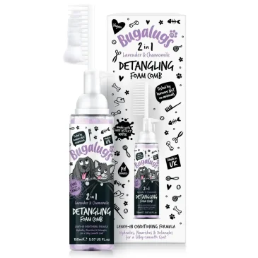 BugaLugs 2 in 1 Lavender & Chamomile Detangling Foam Comb for Dogs & Cats Успокояваща Пяна за Разресване 2в1 с Гребен 150ml