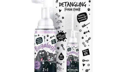 BugaLugs 2 in 1 Lavender & Chamomile Detangling Foam Comb for Dogs & Cats Успокояваща Пяна за Разресване 2в1 с Гребен 150ml