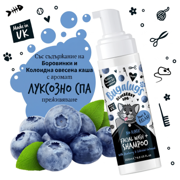 Bugalugs Blueberry Spa – шампоан за почистване на лице и козина за котки без изплакване